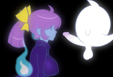 accessory ahoge balls big_breasts black_background black_eyes blue_body blue_skin bouncing_breasts bow_(feature) bow_accessory bow_ribbon breasts centered_hair_bow clothed clothing duo erect_nipples erection eyes_closed fellatio female genitals hair hair_accessory hair_bow hair_ribbon hanging_breasts heart_symbol hitodama huge_breasts humanoid_genitalia humanoid_penis kissing long_hair male male/female monster_girl_(genre) nipples not_furry oral penile penis penis_kissing ponytail purple_hair ribbons sex simple_background ian_chase third-party_edit marina_(noill) ghost humanoid spirit 2d_animation animated censor_removal_edit low_res motion_tweening
