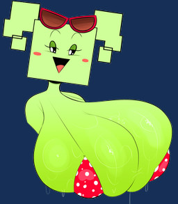 big_breasts bikini bikini_top blush blush_stickers bodily_fluids breasts cleavage clothed clothing eyelashes eyewear female green_body green_hair green_skin hair half-closed_eyes huge_breasts long_eyelashes narrowed_eyes open_mouth open_smile pigtails polka_dot_bikini red_tongue simple_background simple_eyes simple_face smile solo sunglasses sweat sweaty_breasts swimwear tongue transparent_background two-piece_swimsuit ota_(artist) mario_bros nintendo paper_mario mimi_(paper_mario) humanoid alpha_channel hi_res