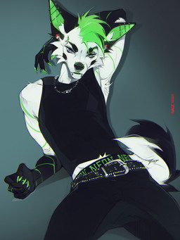 anthro belt biped bottomwear claws clothed clothed_anthro clothed_male clothing fingers front_view fully_clothed fully_clothed_anthro fully_clothed_male fur hair looking_at_viewer male pants piercing solo tail topwear hale. canid canine canis mammal wolf 2025 digital_drawing_(artwork) digital_media_(artwork) hi_res