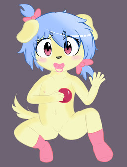 accessory anthro ball blush bow_(feature) bow_accessory bow_ribbon clothing female flat_chested footwear genitals hair_accessory hair_bow hair_ribbon navel nipples nude pacifier ribbons socks solo spread_legs spreading toddler vulva young young_anthro mizzy_(artist) cj_(mizzy) bird_dog canid canine canis domestic_dog golden_retriever hunting_dog mammal retriever hi_res