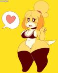absurd_res animal_crossing anthro belly big_breasts big_butt bottom_heavy bottomless bra breasts butt canid canine canis clothed clothing domestic_dog dongitos female fur genitals hi_res huge_butt huge_hips hyper hyper_hips isabelle_(animal_crossing) legwear mammal nintendo pussy shih_tzu short_stack slightly_chubby slightly_chubby_female solo thick_thighs toy_dog underwear white_body white_fur wide_hips yellow_body yellow_fur