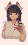 5:8 absurd_res arumo asian_clothing big_breasts black_hair breasts brown_eyes canid canine clothing east_asian_clothing female fox hair hi_res japanese_clothing komena_akamori long_hair looking_at_viewer mammal miko_outfit mouth_closed smile solo