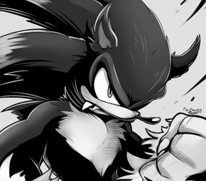 claws countershading fangs fist fur glistening glistening_nose grey_background hair long_nose neck_tuft pupils quills_(anatomy) sharp_teeth simple_background teeth teeth_showing text tuft conditional_dnp digitaldomain123 sega sonic_the_hedgehog_(series) sonic_the_hedgehog eulipotyphlan mammal werecreature wereeulipotyphlan werehog 2026 absurd_res artist_name greyscale hi_res monochrome signature