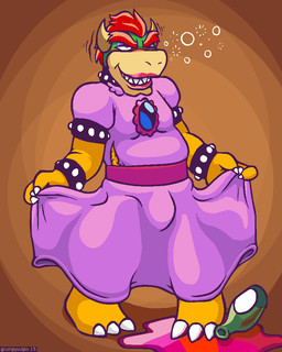 alcohol anthro beverage bulge clothed clothing crossdressing dress drunk eyeshadow lipstick makeup male simple_background solo substance_intoxication torn_clothing torn_dress wine_bottle conditional_dnp grumpyvulpix mario_bros nintendo bowser koopa scalie 2015 4:5 digital_media_(artwork) shaded