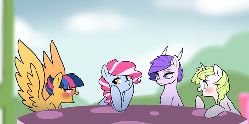 alternate_universe blind blush disability feathered_wings feathers female feral fur group hair horn multicolored_hair orange_body orange_fur purple_body purple_fur purple_hair two_tone_hair wings kianamai asian_mythology chinese_mythology east_asian_mythology hasbro my_little_pony mythology anthea cotton_candy_(pony) crystal_clarity fan_character starburst_(character) dragon equid equine hybrid kirin mammal mythological_creature mythological_equine mythological_scalie pegasus reptile scalie unicorn absurd_res hi_res story story_in_description
