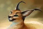 ambiguous_gender black_body black_fur black_nose blurred_background ear_tuft eyebrows feral fur green_eyes inner_ear_fluff multicolored_body multicolored_fur pupils slit_pupils smile solo tan_body tan_fur tuft whiskers white_body white_fur neotheta big_floppa caracal caracal_(genus) felid feline mammal 2017 detailed