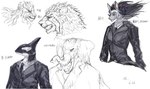 alternate_species anthro caicaizijujumao canid canine cetacean dolphin elephant elephantid english_text felid furrification hair hi_res horn hybrid lion long_hair magical_tattoo male mammal marine ocean_creation oceanic_dolphin orca orca_(tiger_shark) pantherine proboscidean reven_(tiger_shark) scar simple_background suit_and_tie suit_jacket tendo_(tiger_shark) text tiger_shark_(comics) toothed_whale white_background