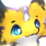 ambiguous_form ambiguous_gender blue_eyes blue_sclera fur horn outside solo yellow_body yellow_fur snoiifoxxo kobold scalie 1:1 hi_res