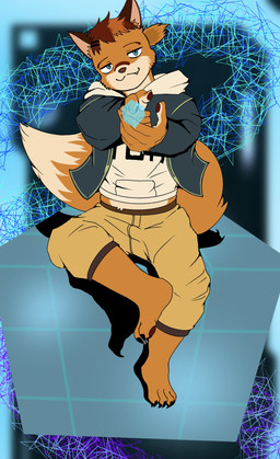 anthro barefoot bottomwear claws clothing feet finger_gun fur gesture hand_gesture hoodie male orange_body orange_fur shorts sitting smile smirk solo toe_claws topwear zetuboufurry xxl_woofia rutenix canid canine fox mammal hi_res