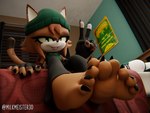 5_toes anthro barefoot bed bedroom claws clothed clothing feet female foot_focus furniture humanoid_feet looking_at_viewer low-angle_view plantigrade soles solo toe_claws toes milkmeister3d sega sonic_the_hedgehog_(series) fan_character 3d_(artwork) 4:3 absurd_res digital_media_(artwork) hi_res