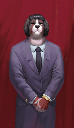 accessory anthro biped black_body black_fur black_hair black_nose bottomwear brown_body brown_eyes brown_fur clock clothed clothing front_view fur hair looking_at_viewer male multicolored_body multicolored_fur necktie pants short_hair smile solo standing suit watch white_body white_fur meesh karl_von_bernerholdt bernese_mountain_dog canid canine canis domestic_dog mammal molosser mountain_dog swiss_mountain_dog 2014 digital_media_(artwork) digital_painting_(artwork) hi_res painting_(artwork) portrait signature three-quarter_portrait