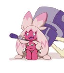 anthro armor bikini_armor eyelashes female feral giant_weapon hammer hand_on_hip navel no_pupils pink_body slightly_chubby solo tools unconvincing_armor sake_kemosalmon game_freak nintendo pokemon generation_9_pokemon pokemon_(species) tinkaton 2024 absurd_res hi_res