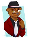 anthro brown_body brown_fur brown_hair clothed clothing eyebrows eyelashes eyewear fur glasses grey_nose hair male simple_background solo whiskers ei-ka bear mammal 2021 absurd_res digital_media_(artwork) hi_res