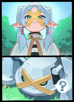 ambiguous_gender clothing cosplay day ear_piercing female grass green_eyes grey_hair hair humanoid_pointy_ears looking_at_viewer outside piercing pigtails plant pointy_ears question_mark smile sintrybest frieren_beyond_journey's_end nintendo pokemon frieren elf generation_3_pokemon humanoid metagross pokemon_(species) shiny_pokemon 2025 digital_media_(artwork) hi_res