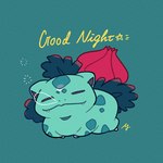 ambiguous_gender english_text eyes_closed feral generation_1_pokemon ivysaur nintendo pokemon pokemon_(species) simple_background sleeping smile solo text yasaikakiage