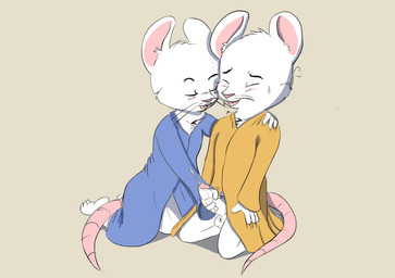 anthro balls blush bodily_fluids buckteeth clothed clothing duo genital_fluids genitals hand_on_shoulder handjob male male/male monk open_clothing open_mouth open_robe penile penis precum precum_string robe sex sweat sweatdrop teeth twerpishimp mammal mouse murid murine rodent absurd_res hi_res