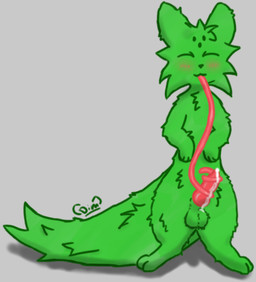 anthro autofellatio balls blush bodily_fluids chest_tuft cum cum_drip digitigrade dripping eyes_closed facial_markings feet fluffy fluffy_tail fur genital_fluids genitals green_body green_fur head_markings knot knotted_penis long_tongue male markings masturbation oral oral_masturbation penile penile_masturbation penis semi-anthro sex simple_background solo tail tongue tongue_out tonguejob tuft dimetil rain_world videocult saint_(rain_world) slugcat shaded signature simple_shading