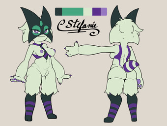 accessory anthro butt erect_nipples female fur fur_markings genitals markings mask necktie nipples plump_labia pubes smile solo vulva defunctumbra nintendo pokemon fan_character stefanie_(stefan_bestus) felid feline generation_9_pokemon mammal meowscarada pokemon_(species) absurd_res hi_res model_sheet
