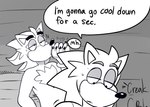 anthro bench bent_arm beverage black_claws black_eyebrows black_nose bodily_fluids chest_tuft claws dialogue drinking duo eyebrows finger_claws fur grey_eyebrows grey_eyelids half-closed_eyes holding_beverage holding_object inside male male_anthro narrowed_eyes on_bench onomatopoeia sauna sauna_bench sitting sitting_on_bench sound_effects speech_bubble sweat sweatdrop talking_to_another text thick_eyebrows tuft wall_(structure) white_body white_fur wood wood_wall beastofeuthanasia sega sonic_the_hedgehog_(series) shadow_the_hedgehog sonic_the_hedgehog eulipotyphlan hedgehog mammal 2025 digital_drawing_(artwork) digital_media_(artwork) english_description english_text flat_colors greyscale monochrome
