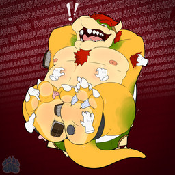 3_toes anthro armpit_hair bearoski belly blush bodily_fluids body_hair bound brush chest_tuft disembodied_hand feet foot_fetish ghost_hand horn laugh licking male nipples open_mouth pecs sharp_teeth slightly_chubby soles solo struggling tears teeth text tickle_torture tickling toes tongue tuft teddypaws mario_bros nintendo bowser koopa reptile scalie turtle 1:1 absurd_res hi_res