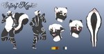 anthro big_tail black_body black_fur black_pawpads blush brown_eyes disembodied_tail embarrassed fur gesture hair huge_tail laugh male navel on_one_leg open_mouth palette pawpads slightly_chubby smile solo spiral_pattern standing striped_body striped_fur stripes tail teeth waving waving_at_viewer white_body white_fur white_hair benettblackadder erforf_mephit mammal mephitid skunk striped_skunk absurd_res headshot_portrait hi_res model_sheet portrait