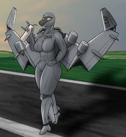 abs aircraft airfield airplane beverage big_breasts breasts drinking engine eyelashes female jet jet_engine machine metallic_body military muscular muscular_female runway solo thick_thighs vehicle wings marunishkek boeing aeromorph humanoid living_aircraft living_machine living_vehicle absurd_res hi_res