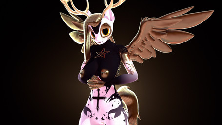 anthro big_breasts biped blonde_hair breasts fantasy female genitals hair horn solo tall vulva wings yellow_eyes ludexus hasbro my_little_pony darkend_woods_(ludexus) fan_character deer deity equid equine horse mammal pony 16:9 3d_(artwork) absurd_res digital_media_(artwork) hi_res source_filmmaker_(artwork) widescreen