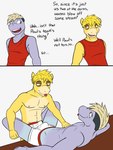 3:4 anthro anthrofied blep briefs briefs_only bulge bulge_frottage casual_sex clothed clothing comic dialogue dry_humping duo english_text erection erection_under_clothing fuze generation_1_pokemon generation_3_pokemon hi_res legs_around_partner lying machop male male/male navel nintendo nipples numel on_back pokemon pokemon_(species) pokemorph rex_(fuze) rodd_(fuze) sex shirt simple_background suntan tan_line tank_top tenting text tongue tongue_out topless topwear underwear underwear_only white_background