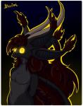 anthro black_body black_fur brown_hair fur glowing glowing_eyes hair horn male multi_ear nude simple_background solo yellow_sclera mirroidal mythology sairlan_(mirroidal) dragon furred_dragon furred_scalie mirroid mythological_creature mythological_scalie scalie 2014 digital_media_(artwork)