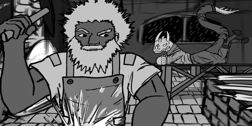 anthro clothing duo fantasy female horn male male/female muscular muscular_male not_furry simple_background spikes tail fancypenguin32 do'our_(fancypenguin32) shivera_(fancypenguin32) dwarf ebb_(race) humanoid mammal reptile scalie digital_media_(artwork) hi_res monochrome