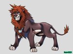 blue_eyes brown_body brown_fur feral fur grey_background hair jewelry lighter_belly male necklace paws simple_background smile solo spiky_hair standing whiskers noki001 kingdom_hearts square_enix sora_(kingdom_hearts) felid feline lion mammal pantherine