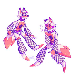 ambiguous_gender anthro black_sclera collar laugh lipstick machine makeup ojou_laugh orange_body orange_inner_ear purple_cheeks smile solo speaker spiked_collar spikes imd0g five_nights_at_freddy's five_nights_at_freddy's_world scottgames sister_location lolbit_(fnaf) animatronic canid canine fox mammal robot 1:1 alternate_version_at_source multiple_images