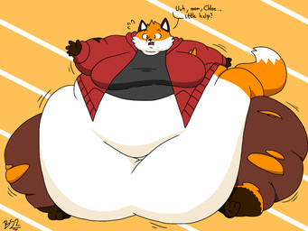 3_toes 5_fingers anthro barefoot belly big_belly big_moobs biped black_eyebrows black_eyes bottomwear brown_body brown_bottomwear brown_clothing brown_fur clothing dialogue double_chin ear_markings emanata eyebrows facial_markings facial_tuft feet fingers front_view fur glistening glistening_eyes gloves_(marking) grey_clothing head_markings hoodie huge_belly huge_hips huge_thighs hyper hyper_belly hyper_hips hyper_thighs leg_markings love_handles male markings midriff moobs morbidly_obese morbidly_obese_anthro morbidly_obese_male motion_lines multicolored_body multicolored_fur navel obese obese_anthro obese_male open_mouth orange_body orange_fur overweight overweight_anthro overweight_male pants pattern_background question red_clothing red_topwear shirt simple_background socks_(marking) soles solo striped_background sweatshirt tail tail_markings tail_tuft teeth text thick_thighs toes tongue topwear torn_bottomwear torn_clothing torn_topwear tuft walking weight_gain white_body white_fur wide_hips yellow_background batspid2 max_(batspid2) canid canine fox mammal 2018 4:3 cel_shading digital_drawing_(artwork) digital_media_(artwork) english_text full-length_portrait portrait shaded signature