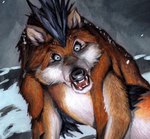 ambiguous_gender feathered_crest feathers feral head_crest open_mouth painting snow solo dion_hamill distant_star unzychtig_curiosities canid canine canis chimera felid feline hybrid mammal monster rook_(distant_star) wolf hi_res