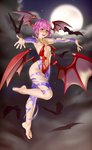 areola breasts butt_wings clothed clothing female greek_toe hair head_wings legwear leotard nipples not_furry outside purple_hair red_eyes small_breasts solo tights torn_clothing torn_legwear torn_leotard torn_tights unusual_wing_placement wings kairunoburogu capcom darkstalkers lilith_aensland bat demon humanoid mammal winged_humanoid absurd_res digital_media_(artwork) hi_res shaded