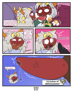 2_horns big_penis blush bodily_fluids clothing dark_body dark_skin dialogue duo fangs female floating_hands flustered genital_fluids genitals gloves grey_hair hair handwear heart_symbol horn imminent_sex leaking_precum male male/female penis precum precum_string scarf speech_bubble surprised tapering_penis teeth text thought_bubble tongue tremble_spikes unusual_anatomy unusual_eye_placement vein veiny_penis white_eyes yellow_eyes kittipaws kirby:_triple_deluxe kirby_(series) nintendo queen_sectonia_(original_form) taranza arachnid arthropod spider spidr absurd_res comic english_text hi_res