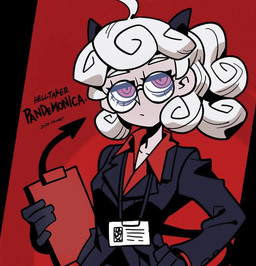clothed clothing eyewear female glasses horn looking_at_viewer solo spade_tail tail nelnal helltaker pandemonica_(helltaker) demon demon_humanoid humanoid 2020 digital_drawing_(artwork) digital_media_(artwork)