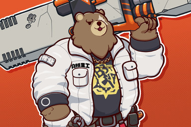 anthro belly bottomwear brown_body brown_fur chibi clothing facial_scar fur jacket male missing_eye musclegut muscular overweight pants ranged_weapon rocket_launcher scar solo topwear weapon white_bottomwear white_clothing white_jacket white_pants white_topwear westboidave mihoyo zenless_zone_zero ben_bigger hi_res