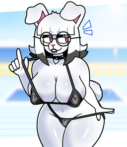 alternative_fashion anthro bangs beach bikini bikini_pull black_bikini black_clothing black_lips black_swimwear blunt_bangs choker clothing clothing_pull eyeshadow eyewear female glasses goth hair heart_symbol jewelry lips makeup necklace solo swimwear swimwear_pull two-piece_swimsuit wearing_glasses white_hair lornalla bnuyu_(lornalla) lagomorph leporid mammal rabbit absurd_res hi_res