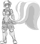 abs anthro big_tail chest_tuft clothed clothing fully_clothed hair leotard male short_hair smile solo tail tuft jackace_(artist) battletech mechwarrior ollie_(jackace) mammal mephitid skunk hi_res model_sheet monochrome sketch