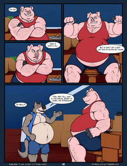 anthro arm_hair ashtray belly belly_hair big_belly black_nose blue_bottomwear blue_clothing blue_shorts blue_topwear blue_vest body_hair bottomwear box cardboard cardboard_box chest_hair cigar clothed clothed_anthro clothed_male clothing container dialogue duo ear_piercing facial_hair fully_clothed fully_clothed_anthro fully_clothed_male fupa furniture hairy hairy_body hairy_legs hairy_man huge_belly larger_male leg_hair long_snout male musclegut muscular muscular_anthro muscular_arm muscular_arms muscular_male navel overweight overweight_anthro overweight_male piercing red_clothing red_shirt red_tank_top red_topwear shirt shorts shoulder_hair size_difference snout sofa speech_bubble tall_male tank_top text topwear vest huttsergreywolf fairy_tales the_three_little_pigs big_bad_wolf bigby_(huttsergreywolf) canid canine canis domestic_pig mammal suid suine sus_(pig) wolf comic english_text hi_res url