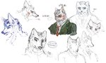 alternate_species anthro bai_cinan_(tiger_shark) bai_shounan_(tiger_shark) brother_(lore) brothers_(lore) caicaizijujumao canid canine clothing dhole domestic_cat ear_piercing ear_ring felid feline felis furrification hair hell_(tiger_shark) hi_res magical_tattoo male mammal military_uniform necktie ocean_creation piercing ring_piercing sibling_(lore) simple_background sketch tiger_shark_(comics) uniform white_background white_hair