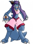 anthro anthrofied blue_body clothed clothing female green_eyes hair midriff pokemorph purple_hair solo tail c0sm0 nintendo pokemon generation_1_pokemon nidoqueen pokemon_(species)