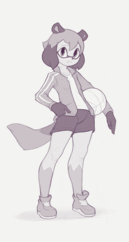 anthro ball basketball_(ball) bottomwear clothed clothing female flat_chested fully_clothed holding_ball holding_object looking_at_viewer shorts simple_background solo white_background kekitopu brand_new_animal studio_trigger michiru_kagemori canid canine mammal raccoon_dog tanuki 2019 digital_media_(artwork) hi_res
