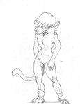 anthro bangs biped breasts chest_tuft claws clitoris clothing featureless_breasts female female_anthro front_view genitals hair leg_warmers legwear nude nude_anthro nude_female plantigrade short_hair small_breasts smile solo text tuft bobcatt heathcliff_and_the_catillac_cats cleo_catillac domestic_cat felid feline felis mammal black_and_white character_name digital_drawing_(artwork) digital_media_(artwork) english_text full-length_portrait handwritten_text hatching_(art) hi_res line_art monochrome portrait shaded