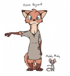 3_toes anthro barefoot clothed clothing cross-eyed duo feet female patch_(fabric) purple_eyes simple_background size_difference standing teal_eyes toes white_background zhanbow disney zootopia fan_character melody_(zhanbow) rosie_(zhanbow) canid canine fox mammal mouse murid murine rodent model_sheet