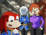 clothed clothing female group male melee_weapon polearm spear stock_image trio uniform weapon wyerframez sega sonic_the_hedgehog_(series) sonic_underground tamers12345's_sonic_underground flora_(sonic_underground) knuckles_the_echidna mindy_latour 4:3 redraw