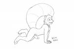 all_fours anthro braided_hair clothing erection foreskin genitals hair humanoid_genitalia humanoid_penis male nude open_mouth penis pose simple_background smile solo katai emerald_(katai) mammal procyonid raccoon 2016 hi_res line_art monochrome