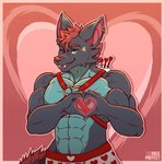 abs anthro boxers_(clothing) claws clothing cupid's_arrow ear_piercing ear_ring gesture grin hair harness heart_boxers heart_clothing heart_gesture heart_symbol heart_underwear looking_at_viewer male muscular one_eye_closed piercing red_hair ring_piercing smile solo tail underwear kaishi_brek mythology cupid kaishi_brek_(kaishi_brek) dragon hybrid mythological_creature mythological_scalie scalie 1:1 2023 absurd_res hi_res