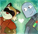 anthro biped brown_body clothing duo eyes_closed grey_body heart_symbol humanoid_hands lying machine male red_nose shirt smile topwear luk0016owo robot_dreams rascal_(robot_dreams) robot_(robot_dreams) mammal procyonid raccoon robot 2024 absurd_res hi_res